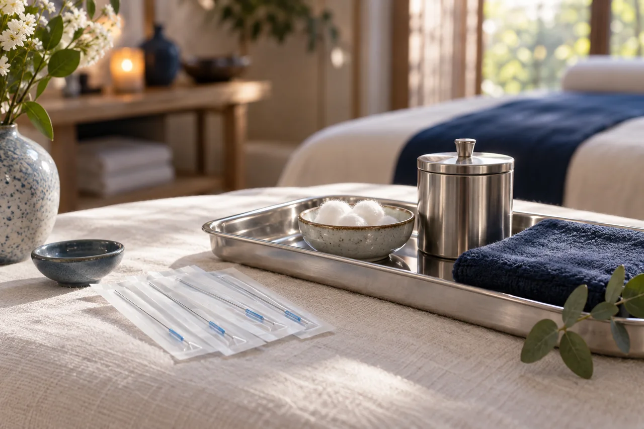 Escena de acupuntura tibetana en Jorana Spa